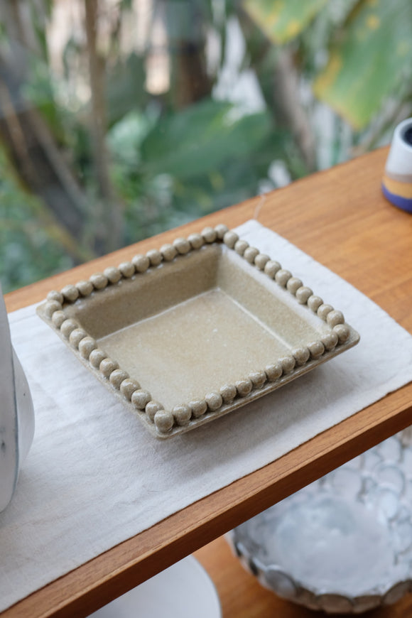 Oatmeal Pearl-Adorned Small Square Plate