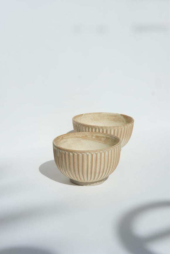 Beige Small Carved Bowl